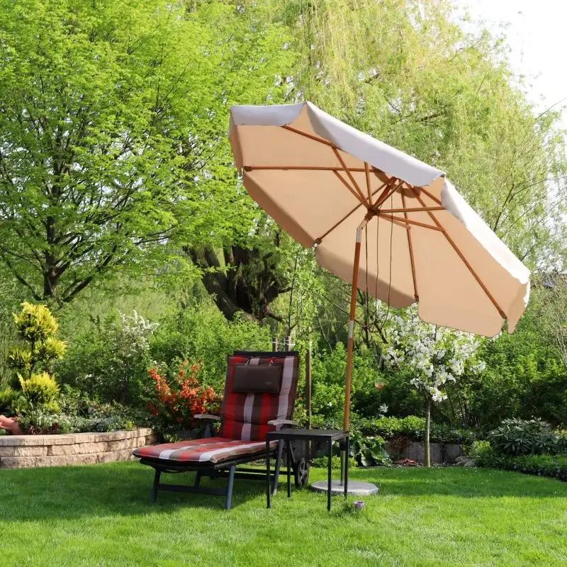 Sekey 300 cm Holz Sonnenschirm mit Volant, Sonnenschutz UV50+