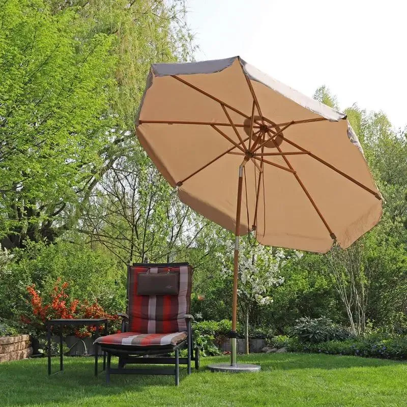 Sekey 300 cm Holz Sonnenschirm mit Volant, Sonnenschutz UV50+