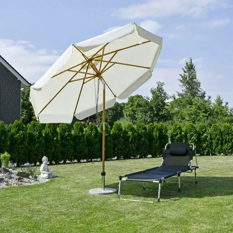 Sekey 300 cm Holz Sonnenschirm mit Volant, Sonnenschutz UV50+