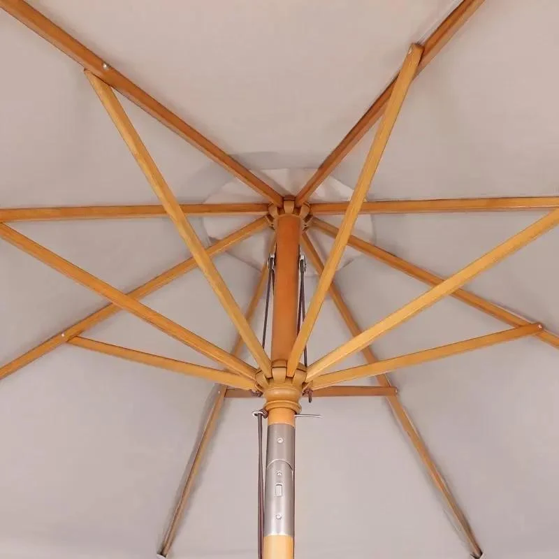 Sekey 300 cm Holz Sonnenschirm mit Fransen, Sonnenschutz UV50+