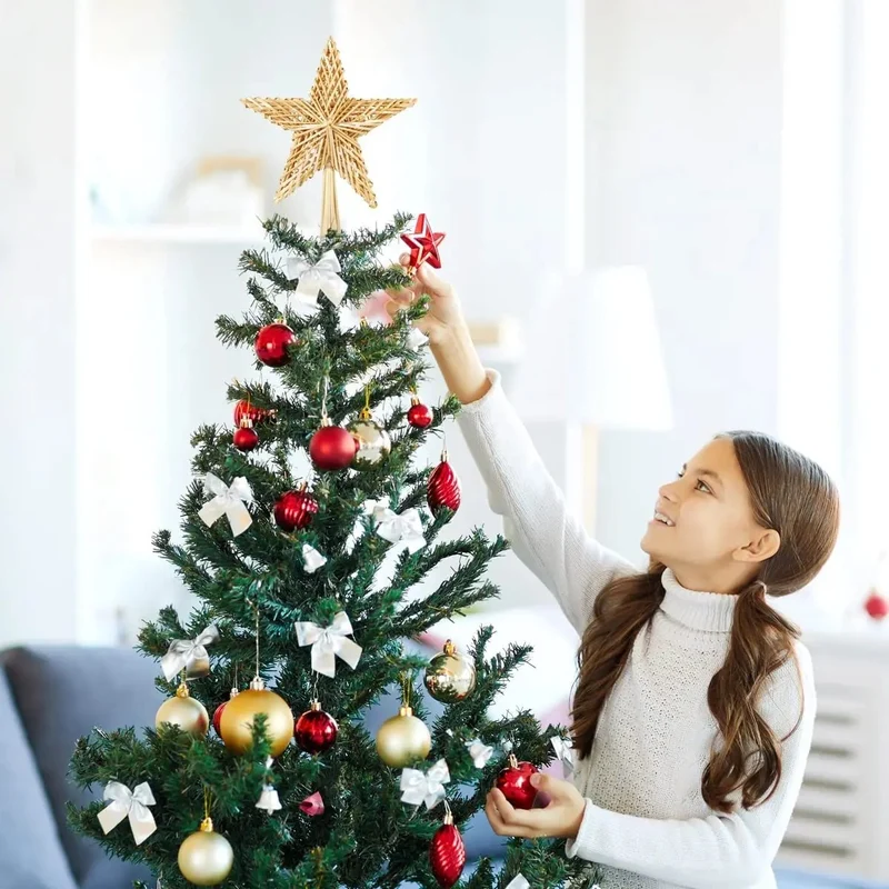 Salcar Christbaumspitze Strohstern Weihnachtsbaum Dekoration für Weihnachten, Tannenbaumspitze für den Christbaum, 25cm