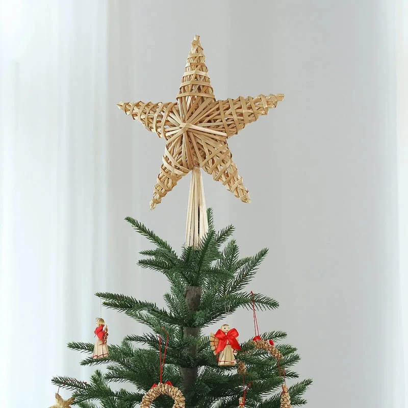 Salcar Christbaumspitze Strohstern Weihnachtsbaum Dekoration für Weihnachten, Tannenbaumspitze für den Christbaum, 25cm