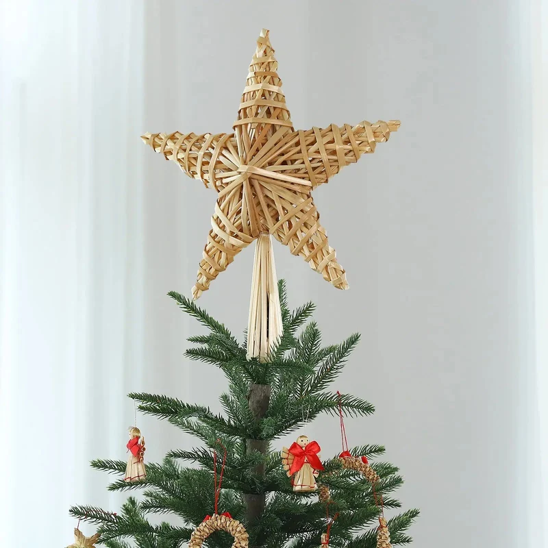 Salcar Christbaumspitze Strohstern Weihnachtsbaum Dekoration für Weihnachten, Tannenbaumspitze für den Christbaum, 25cm