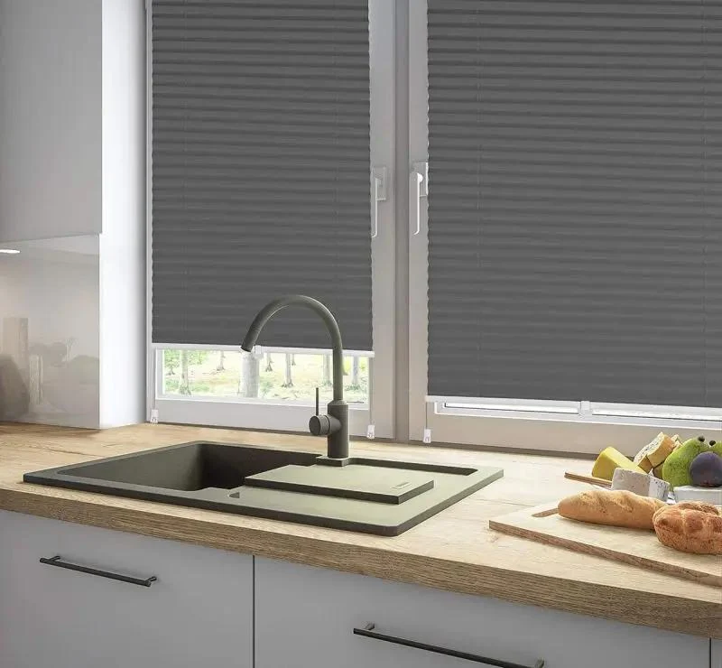 Sekey Plissee Sonnenschutzrollo, Blickdichter Licht- & UV-Schutz ohne Bohren, dunkelgrau