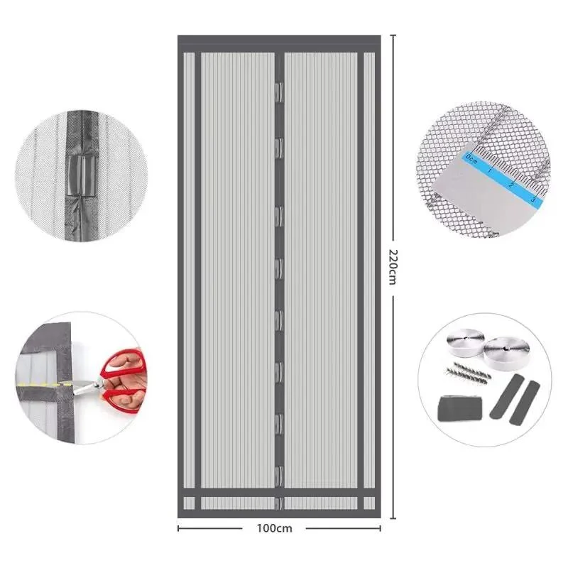 Sekey Zuschneidbar Magnet Fliegengitter Tür aus Polyester, Grau