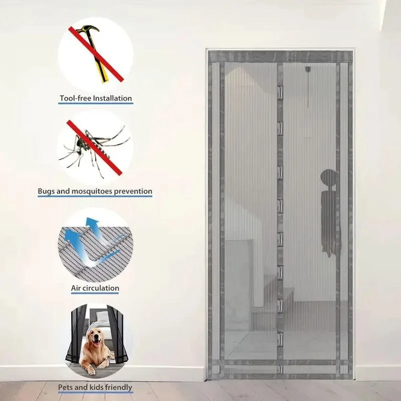Sekey Zuschneidbar Magnet Fliegengitter Tür aus Polyester, Grau