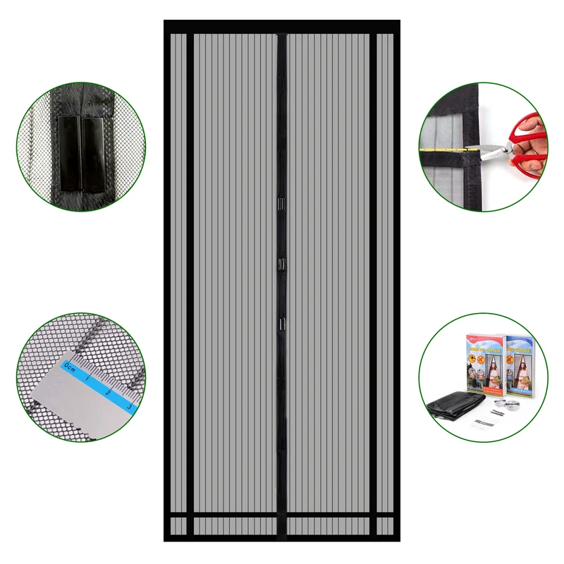 Sekey Zuschneidbar Magnet Fliegengitter Tür aus Polyester, Schwarz