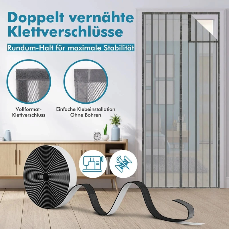 Sekey Magnet Fliegengitter Tür aus Polyester, mit Bändern, Grau