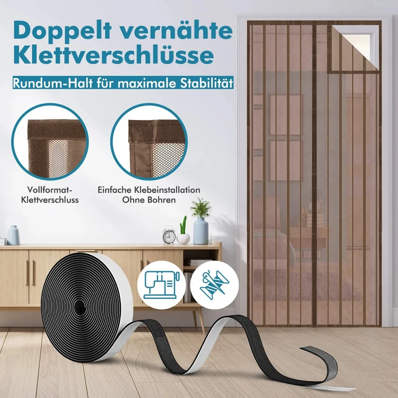Sekey Magnet Fliegengitter Tür aus Polyester, mit Bändern, Braun