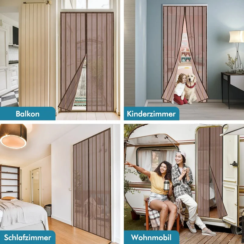 Sekey Magnet Fliegengitter Tür aus Polyester, mit Bändern, Braun