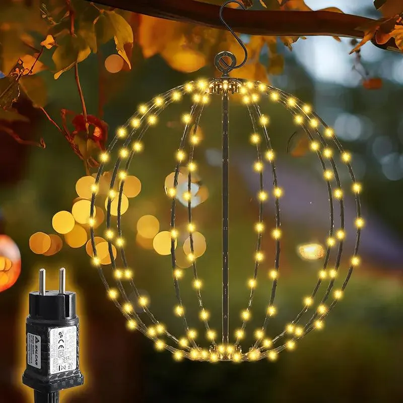 Salcar LED Weihnachtsbeleuchtung Außen 30 cm Kugel, 120 LEDs, Warmweiß, 8 Modi, Timer & Speicher, Wasserdicht, Hängende Lichter für Garten & Wohnzimmer