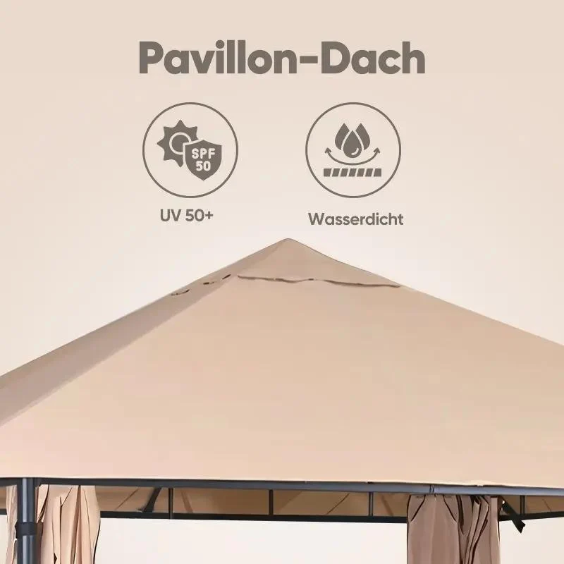 Sekey Garten Pavillon 3x3 m Wasserdicht Stabil Partyzelt, Gartenzelt mit 4 Seitenteile Reißverschluss, 180g/㎡ Polyester