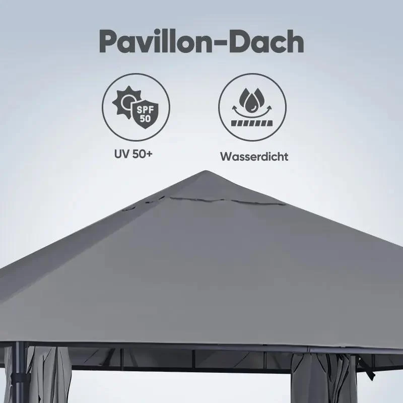 Sekey Garten Pavillon 3x3 m Wasserdicht Stabil Partyzelt, Gartenzelt mit 4 Seitenteile Reißverschluss, 180g/㎡ Polyester