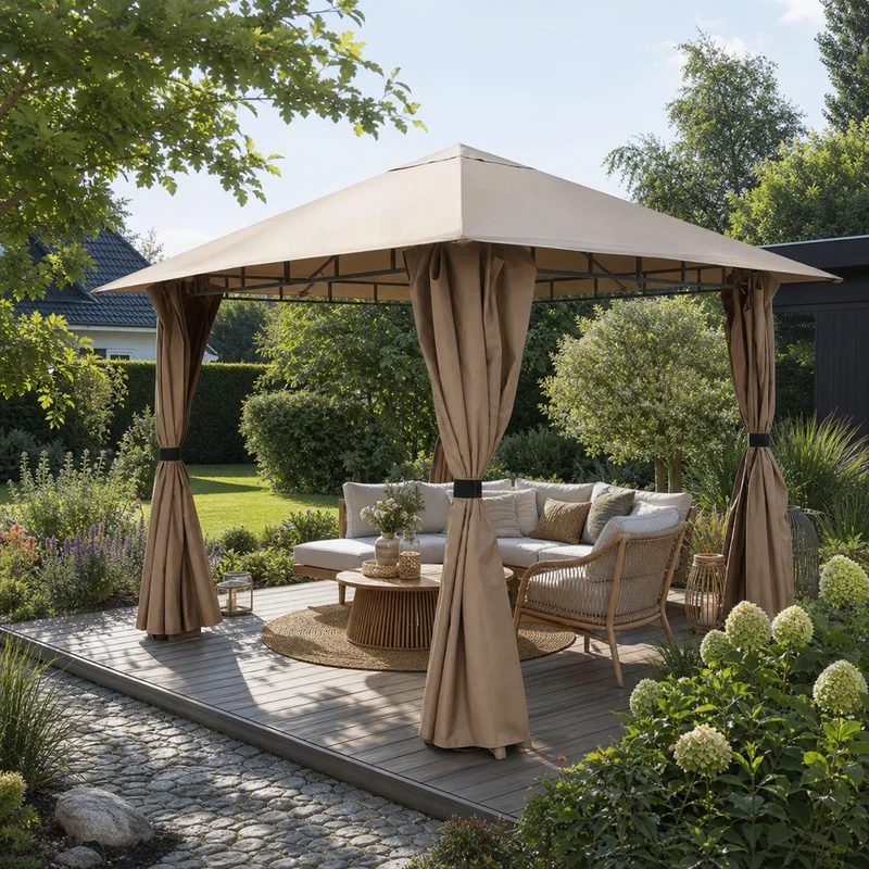 Sekey Garten Pavillon 3x3 m Wasserdicht Stabil Partyzelt, Gartenzelt mit 4 Seitenteile Reißverschluss, 180g/㎡ Polyester
