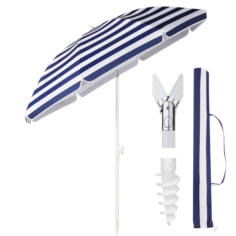Sekey 180 cm Strandschirm mit Schutzhülle und Bodenhülse, Sonnenschutz UV50+