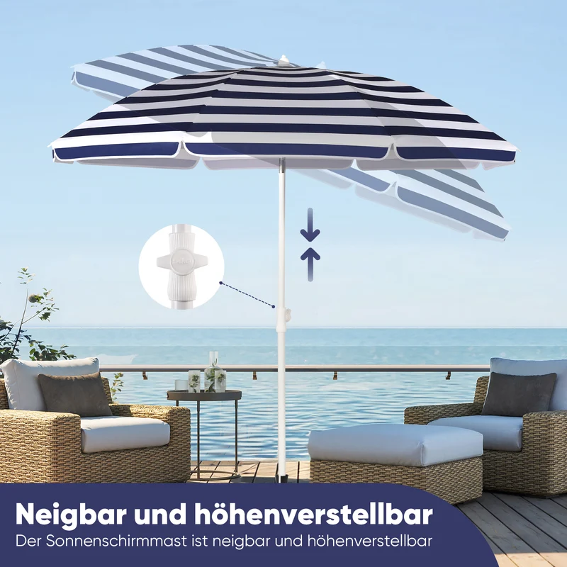 Sekey 180 cm Strandschirm mit Schutzhülle und Bodenhülse, Sonnenschutz UV50+