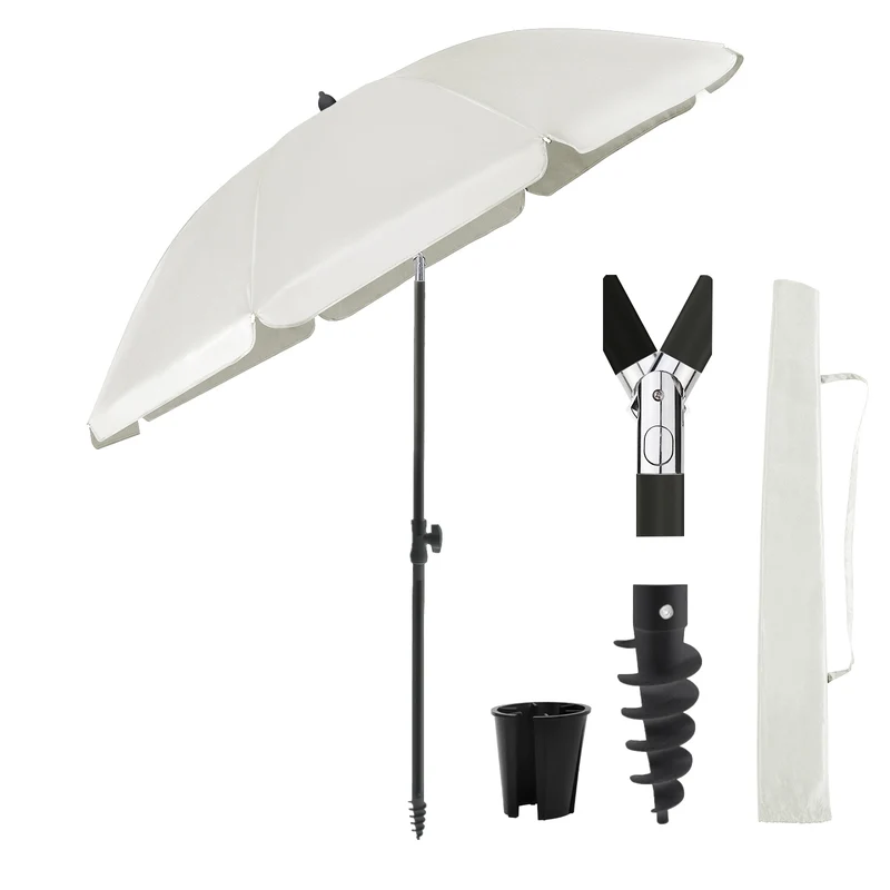 Sekey 180 cm Strandschirm mit Schutzhülle und Bodenhülse, Sonnenschutz UV50+