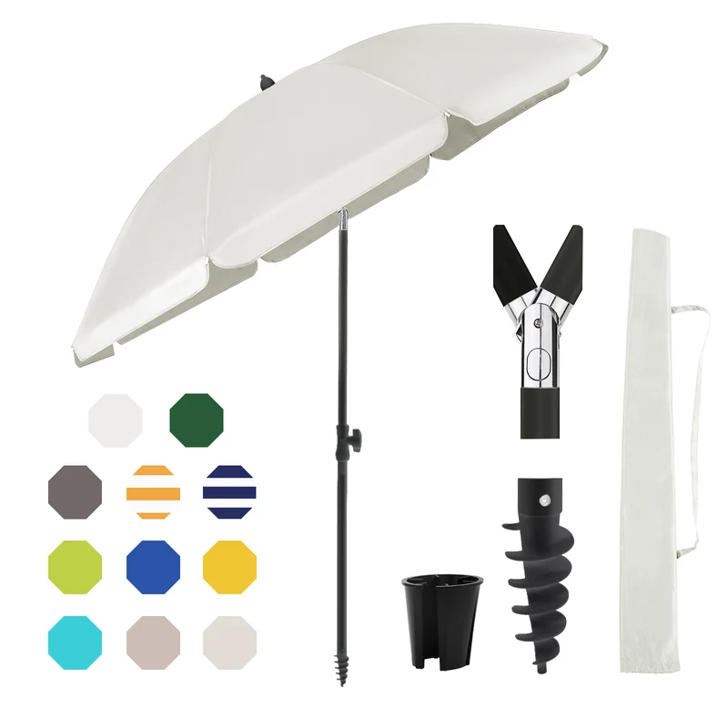 Sekey 180 cm Strandschirm mit Schutzhülle und Bodenhülse, Sonnenschutz UV50+