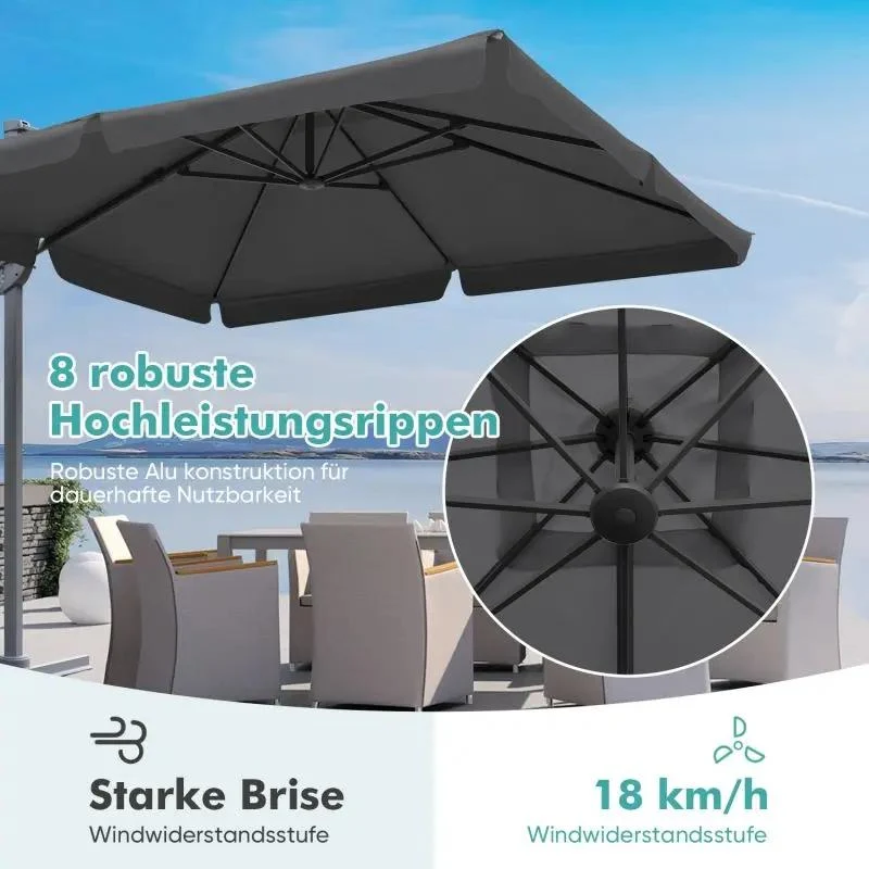 Sekey 300 cm x 300 cm Ampelschirm, Sonnenschutz UV50+