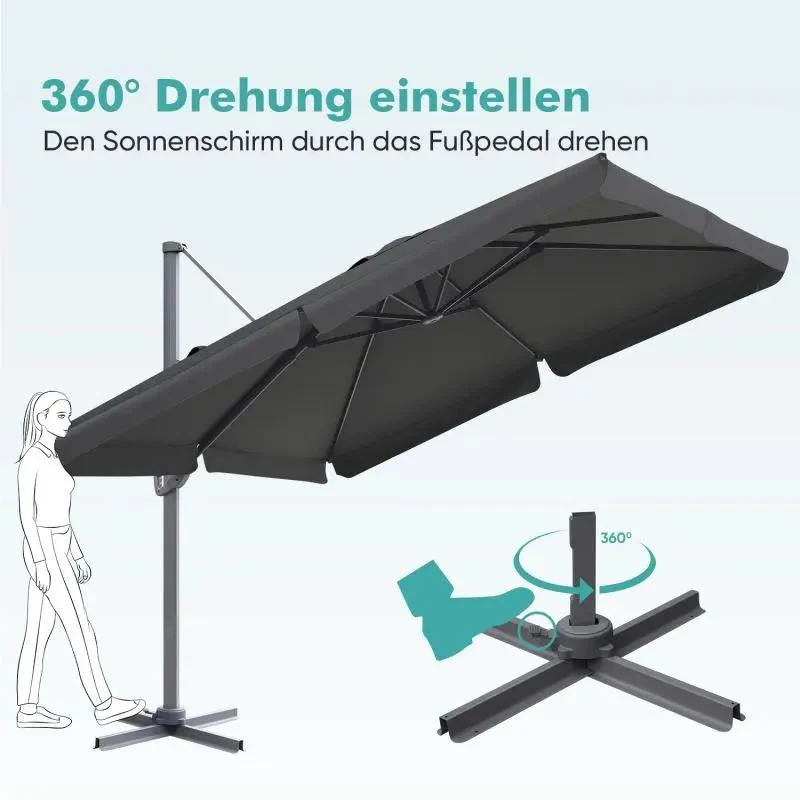 Sekey 300 cm x 300 cm Ampelschirm, Sonnenschutz UV50+