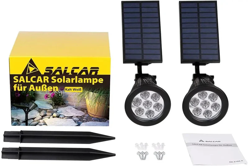 Salcar 2er Set LED Solar Gartenleuchte, mit 1800 mAh Akku