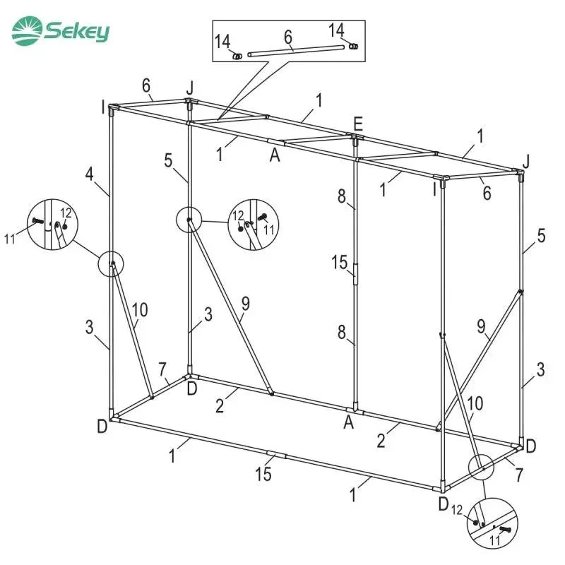 Sekey Foliengewächshaus mit Schrägdach, 200 cm x 77 cm x 146/169 cm
