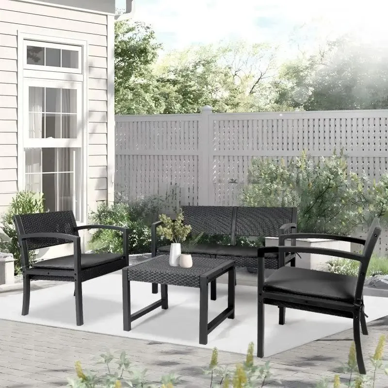 Sekey 4-teilig Gartenmöbel Set, Sofa, 2 Sessel und Gartentisch