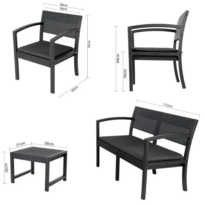 Sekey 4-teilig Gartenmöbel Set, Sofa, 2 Sessel und Gartentisch