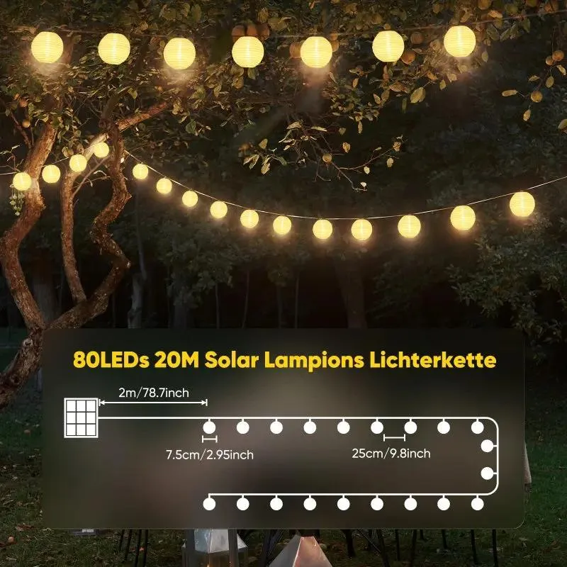 Salcar 5 m/15 m/20 m Solar Lampions Lichterkette, 20/50/80 LEDs
