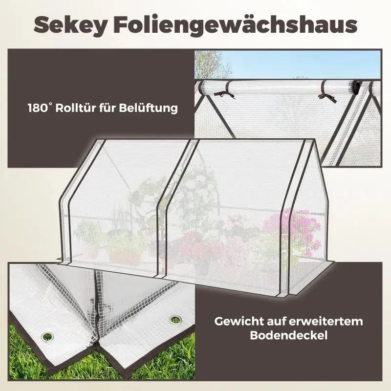 Sekey Foliengewächshaus mit Zwei Reißverschlusstüren 180 x 90 x 90 cm,Weiß