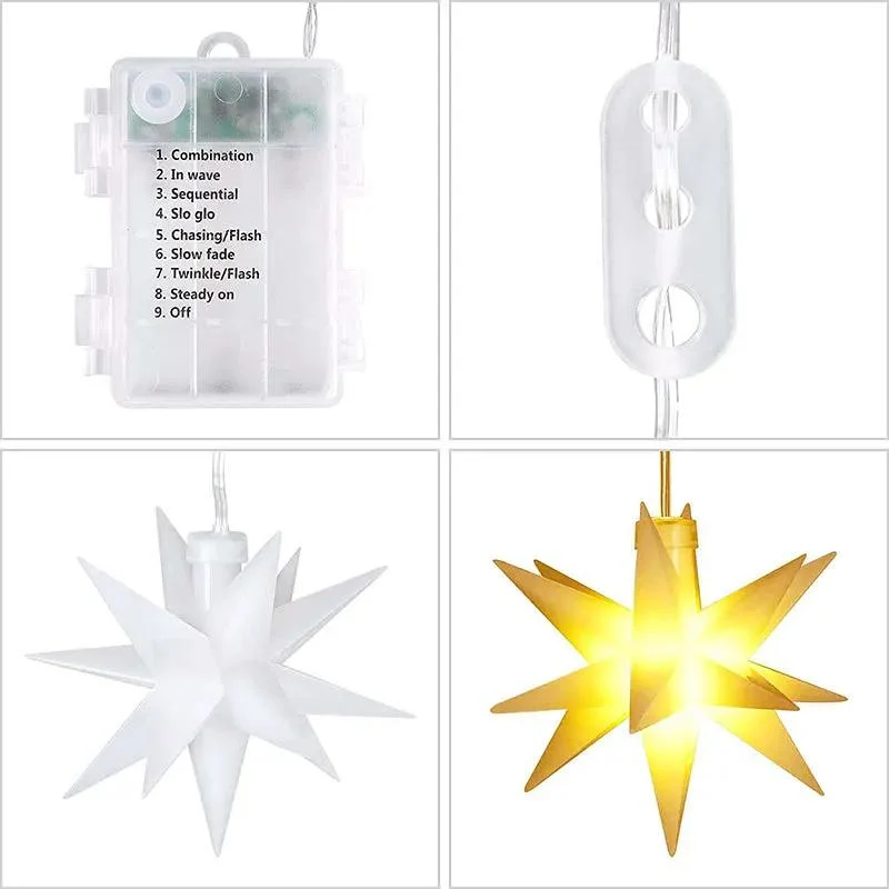 Salcar 3/6er-Set 3D Stern Lichterkette, 3/6 LEDs, warmweiß