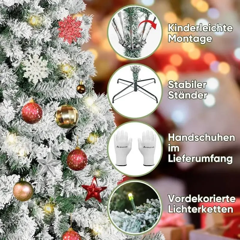 Salcar 180cm Künstlicher Weihnachtsbaum mit Schnee und Licht, mit 250 LED und 828 PVC Spitzen