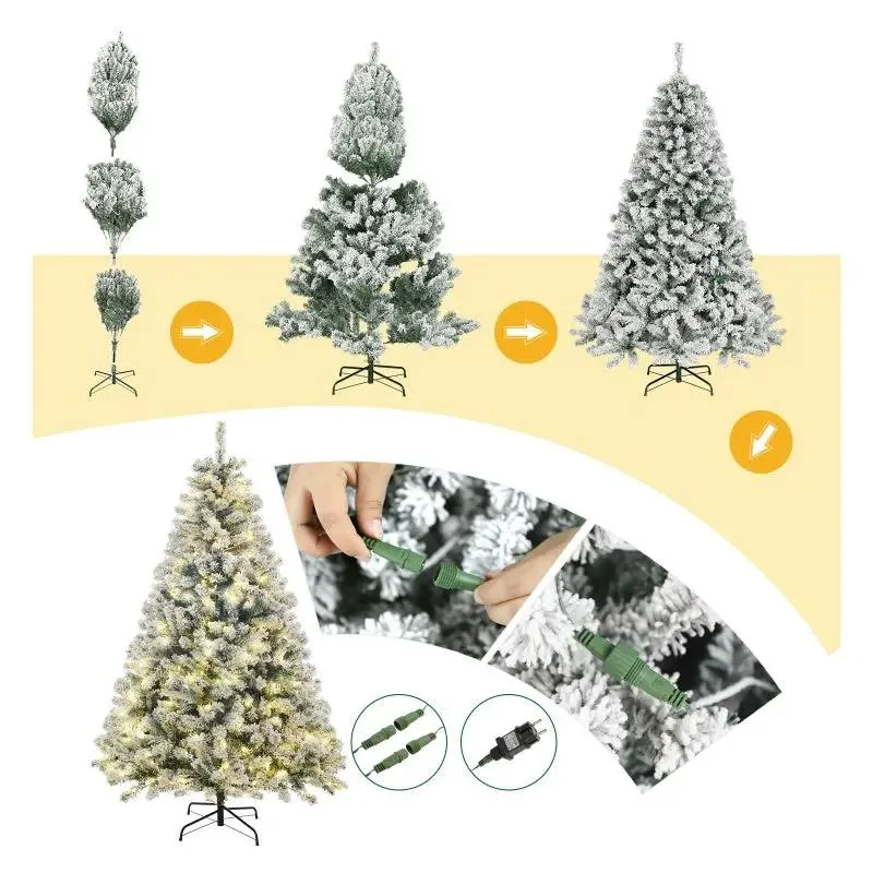 Salcar 180cm Künstlicher Weihnachtsbaum mit Schnee und Licht, mit 250 LED und 828 PVC Spitzen