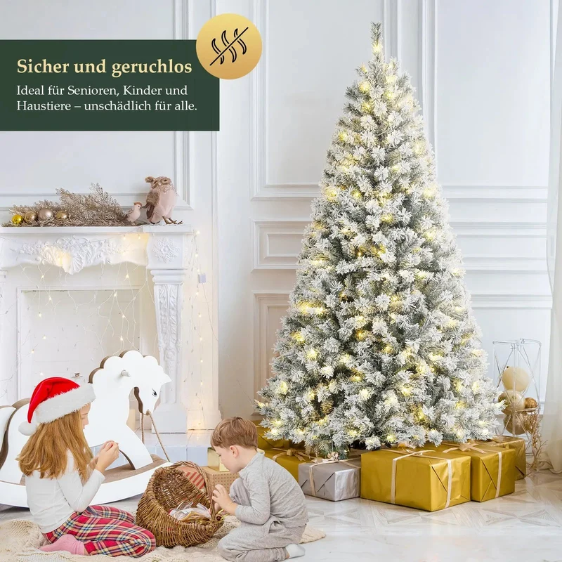 Salcar 180cm Künstlicher Weihnachtsbaum mit Schnee und Licht, mit 250 LED und 828 PVC Spitzen