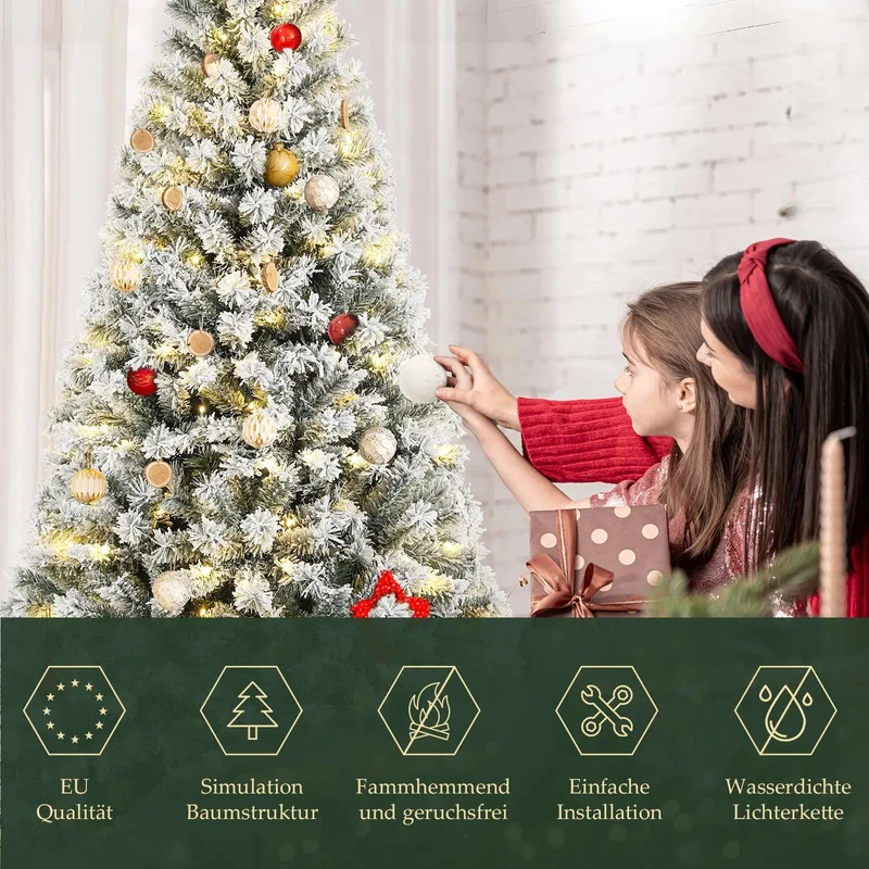 Salcar 180cm Künstlicher Weihnachtsbaum mit Schnee und Licht, mit 250 LED und 828 PVC Spitzen