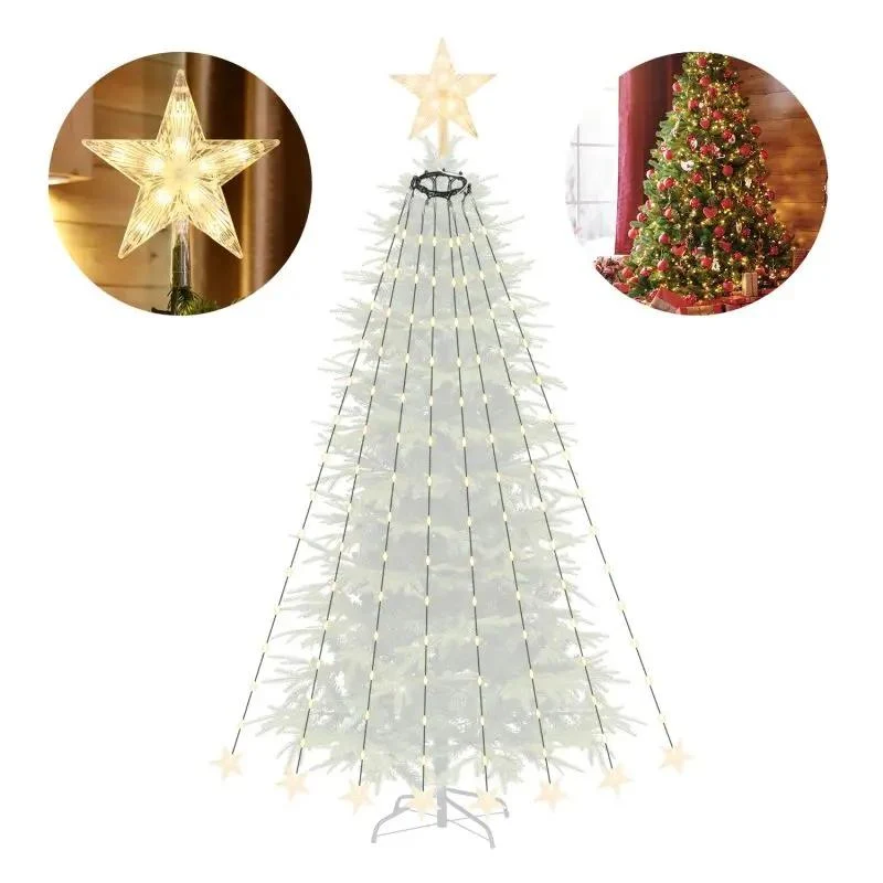 Salcar 2 m LED Lichterkette für Weihnachtsbaum, mit 10 Strängen, 200 LEDs, mit Fernbedienung, USB-betrieben