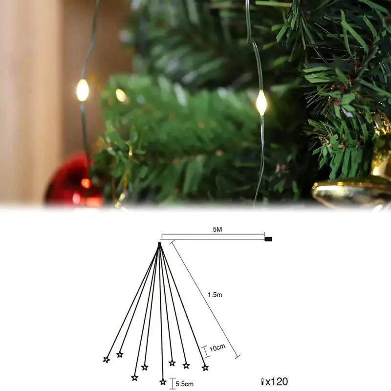 Salcar 2 m LED Lichterkette für Weihnachtsbaum, mit 10 Strängen, 200 LEDs, mit Fernbedienung, USB-betrieben