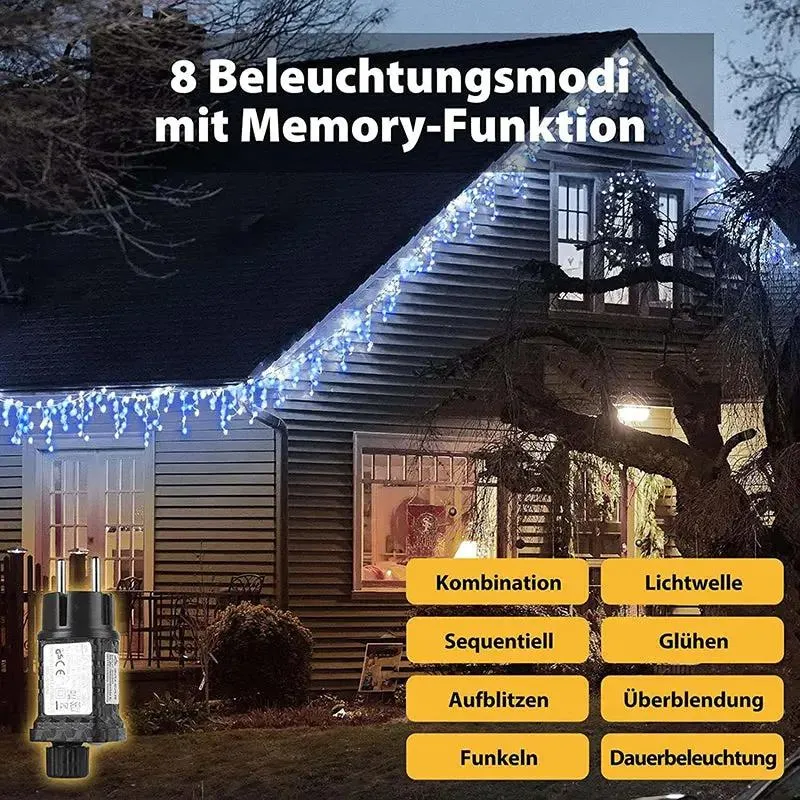 Salcar 2m/5 m / 10 m LED Eisregen Lichterkette, 80/ 200 / 400 LEDs, 31V GS-zertifizierte Stromversorgung