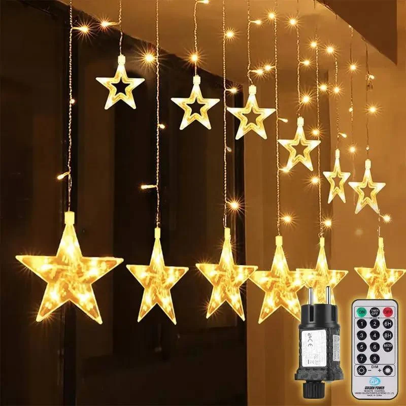 Salcar 2 x 1 m LED Lichtervorhang mit Fernbedienung, 12 Sternen, 108 LEDs, 31V GS-zertifizierte Stromversorgung