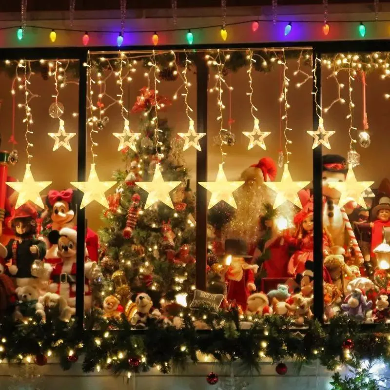 Salcar 2 x 1 m LED Lichtervorhang mit Fernbedienung, 12 Sternen, 108 LEDs, 31V GS-zertifizierte Stromversorgung