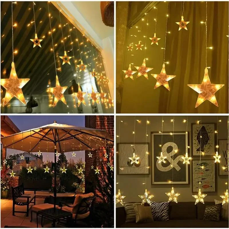 Salcar 2 x 1 m LED Lichtervorhang mit Fernbedienung, 12 Sternen, 108 LEDs, 31V GS-zertifizierte Stromversorgung