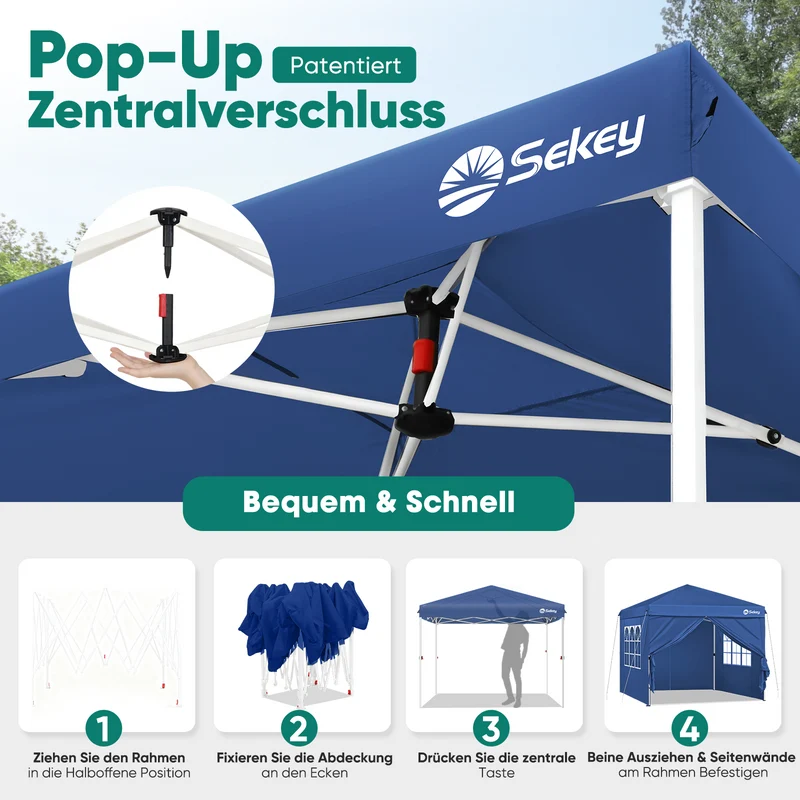 Sekey 3x3 m Faltpavillon mit 4 Seitenteilen