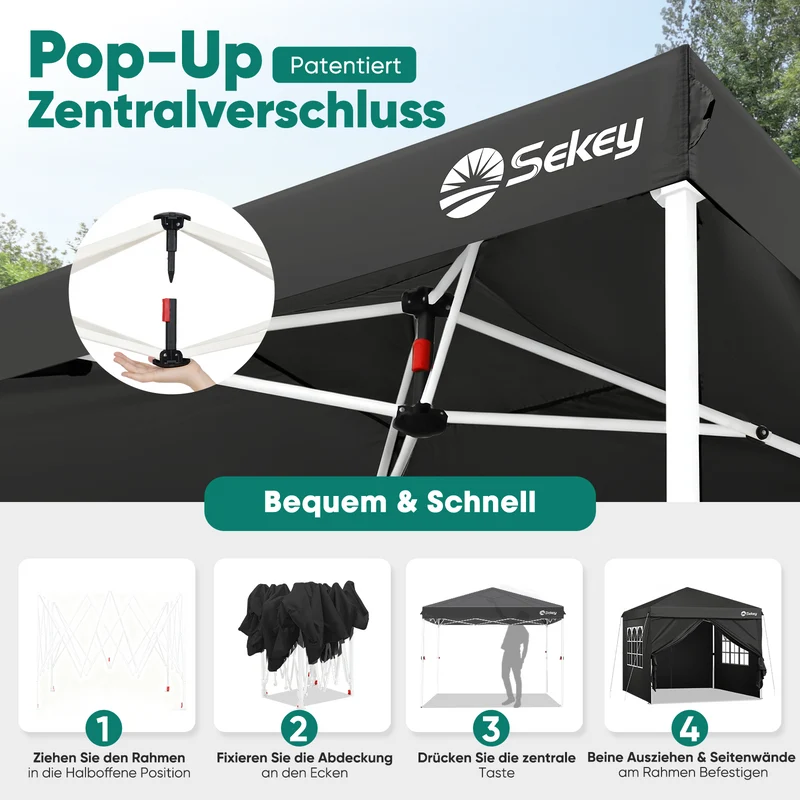 Sekey 3x3 m Faltpavillon mit 4 Seitenteilen