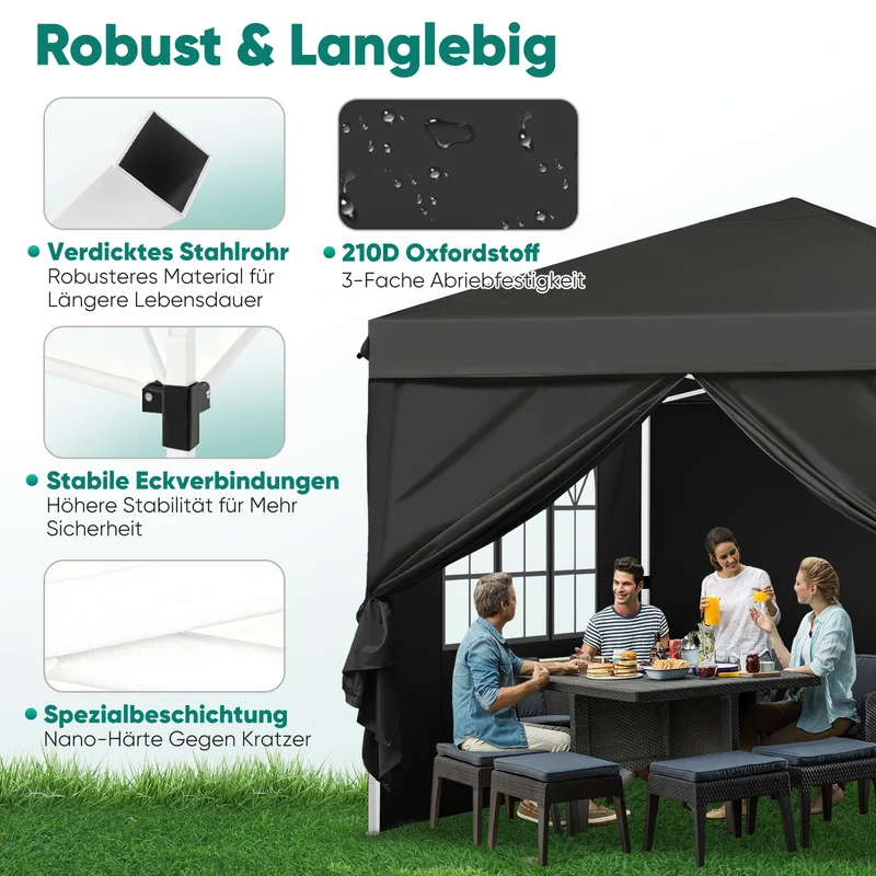 Sekey 3x3 m Faltpavillon mit 4 Seitenteilen