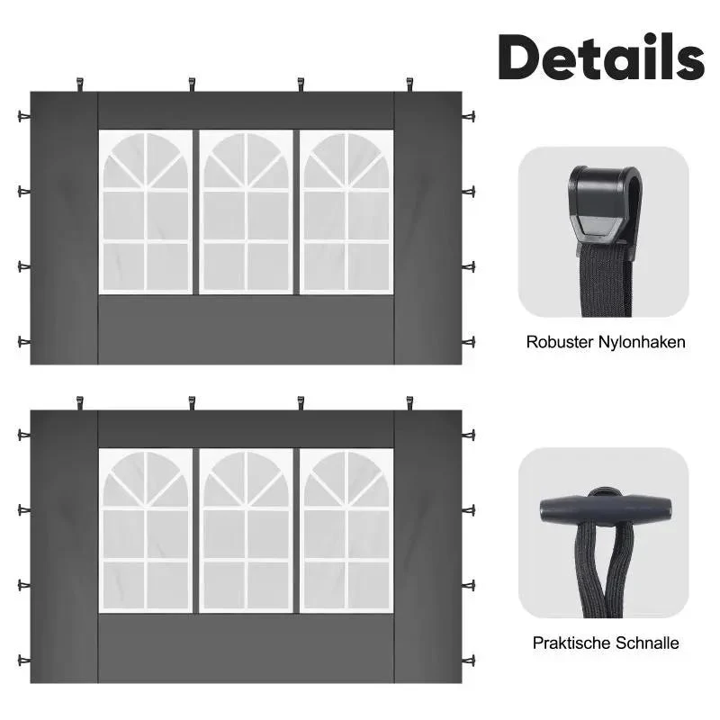 Sekey 3×3m Seitenwand für Pavillon, 2er Set, mit 2 Fenster