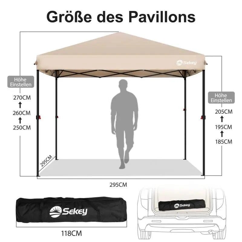 Sekey 300 x 300 cm Faltpavillon mit 4 Sandsäcken und Tragetasche