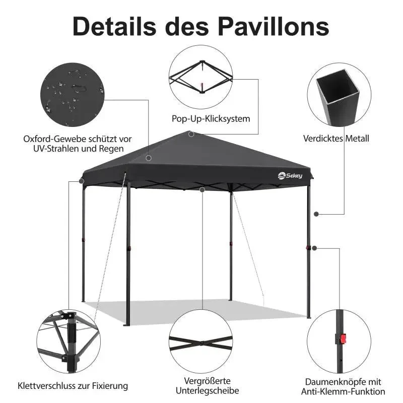 Sekey 300 x 300 cm Faltpavillon mit 4 Sandsäcken und Tragetasche