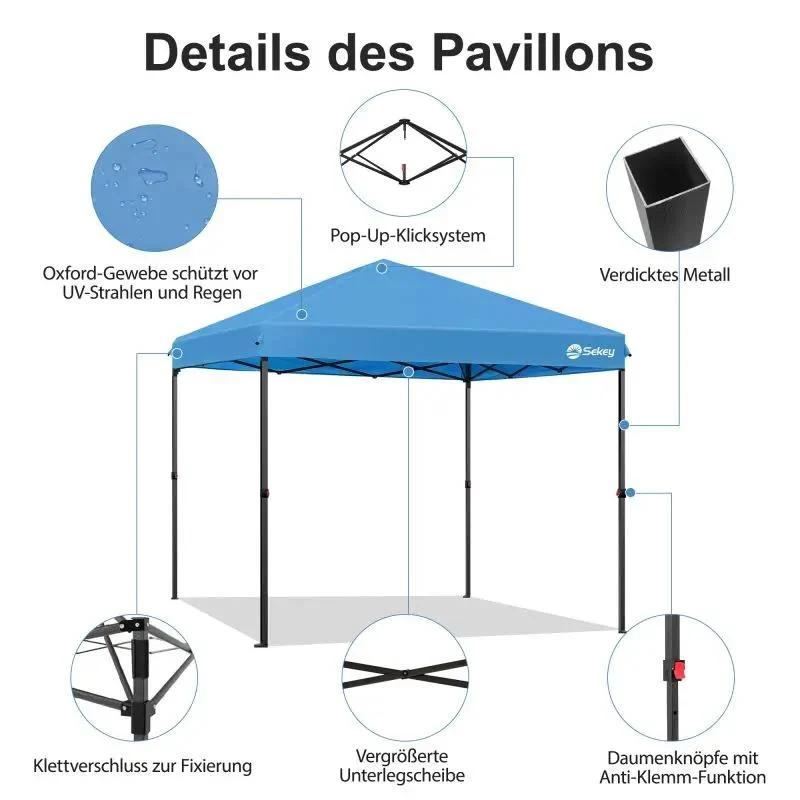 Sekey 300 x 300 cm Faltpavillon mit 4 Sandsäcken und Tragetasche