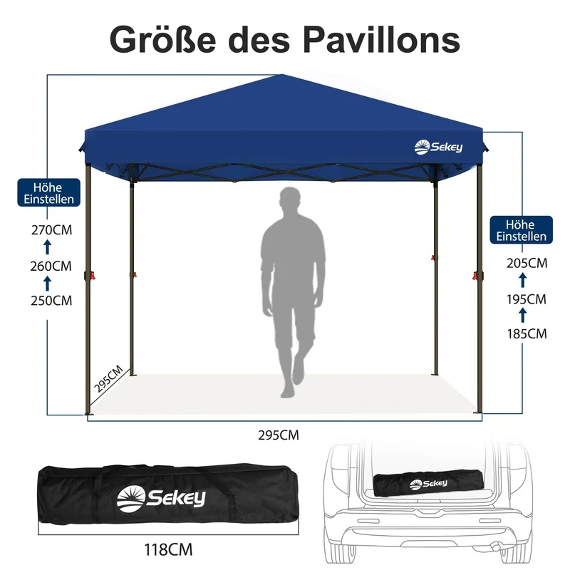 Sekey 300 x 300 cm Faltpavillon mit 4 Sandsäcken und Tragetasche