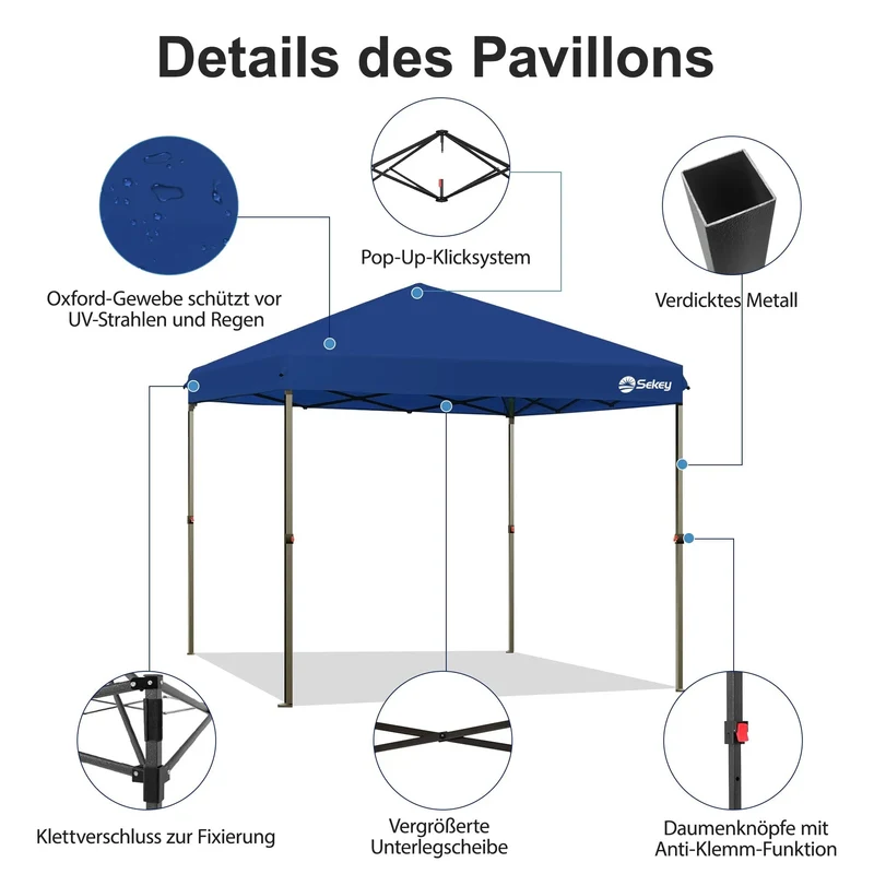 Sekey 300 x 300 cm Faltpavillon mit 4 Sandsäcken und Tragetasche